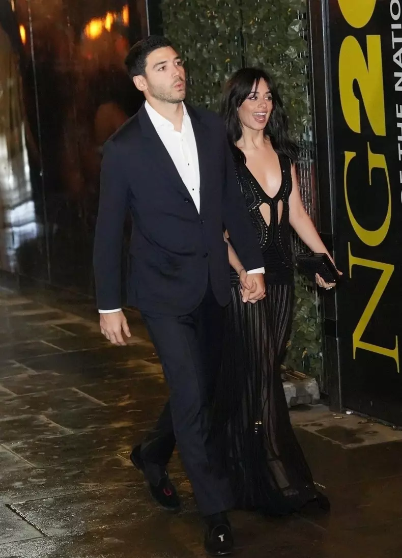 American singer Camila Cabello and her boyfriend Henry Junior Chalhoub spotted arriving at pre Bafta party at The National Gallery