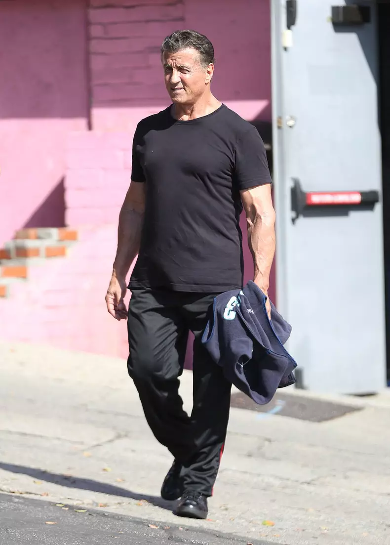 EXCLUSIVE: Sylvester Stallone,70, shows off his still impressive physique after a vigorous work out in Hollywood,CA.