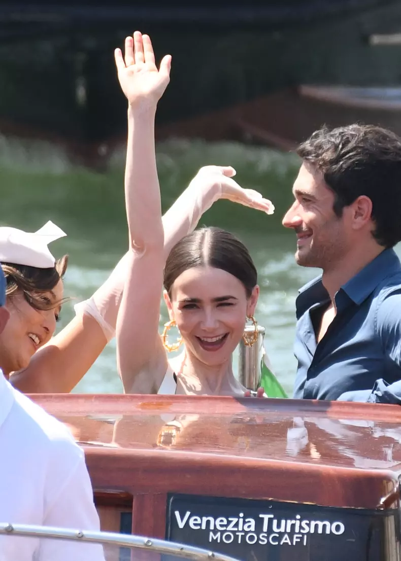Lily Collins and Cast on Emily in Paris Set in Venice - Italy