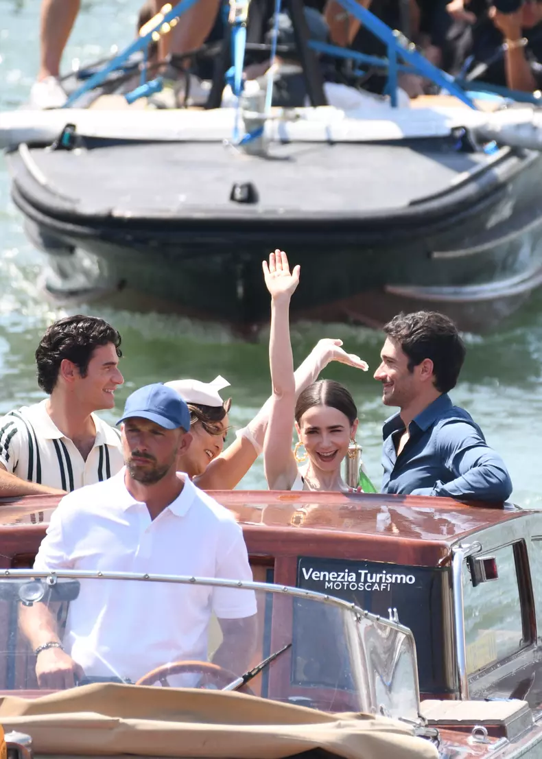 Lily Collins and Cast on Emily in Paris Set in Venice - Italy