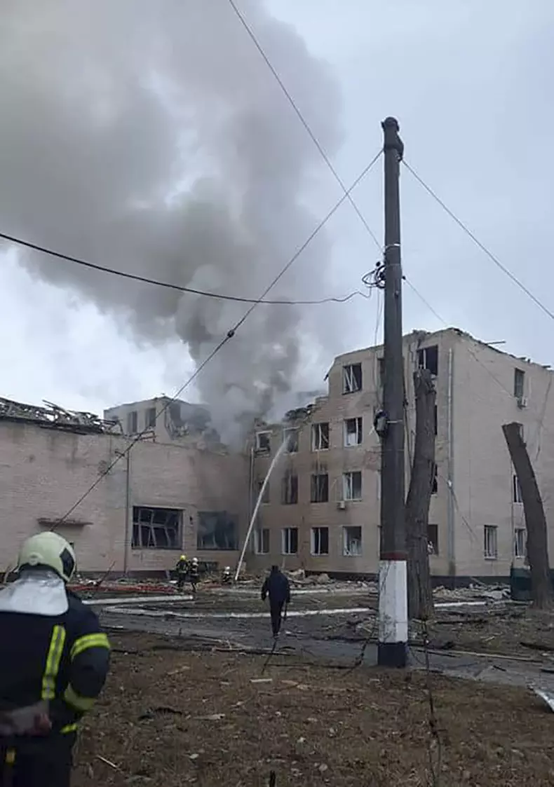 Aftermath of explosion in Kiev as Russian troops enter Ukraine