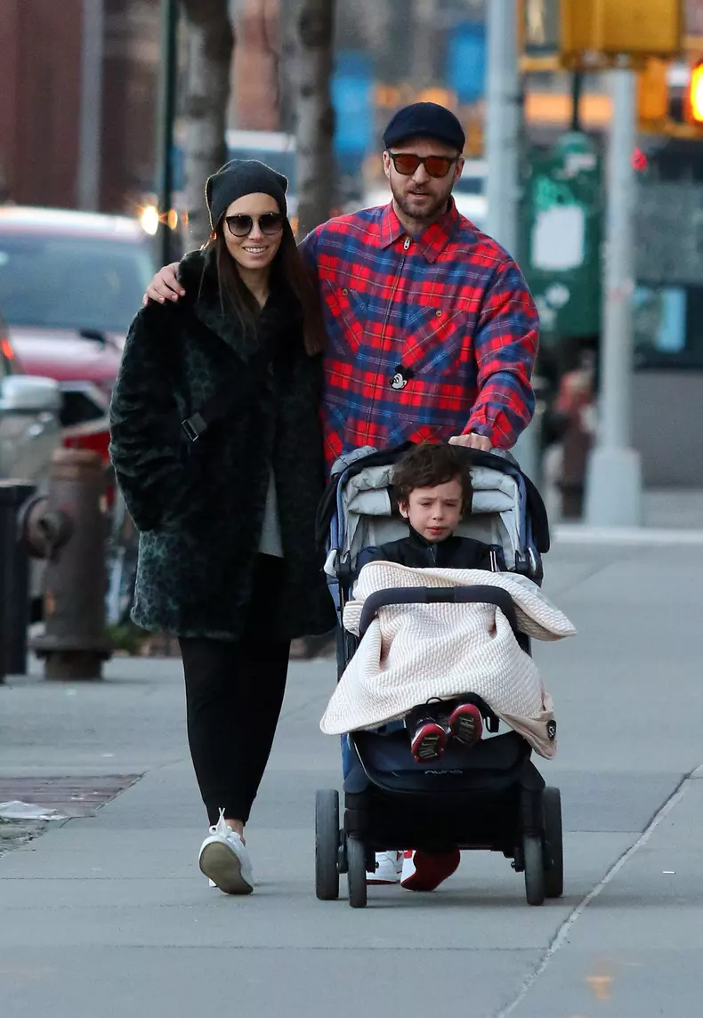 Justin Timberlake and Jessica Biel are all smiles with their son Silas after having a late afternoon lunch in NYC