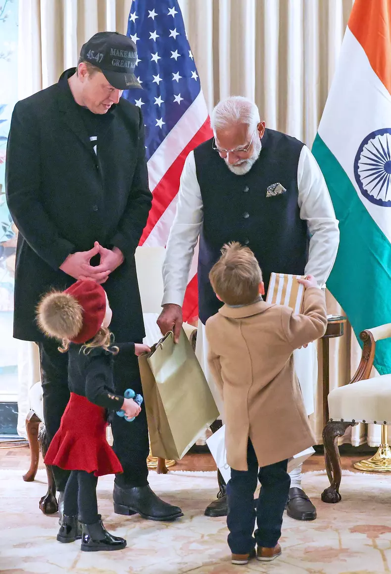 Elon Musk et Narendra Modi en entretien dans la Blair House à Washington DC