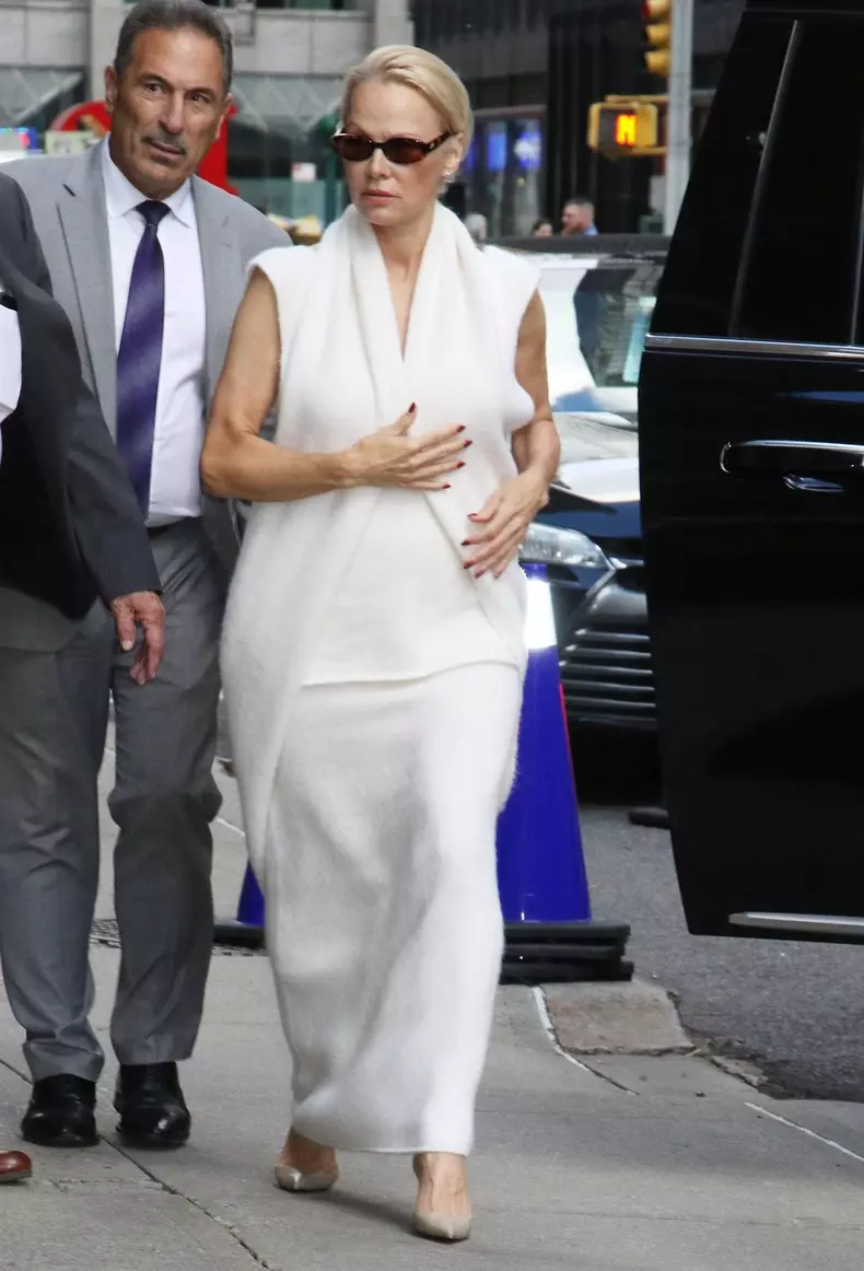 Pamela Anderson arrives at The Late Show in New York