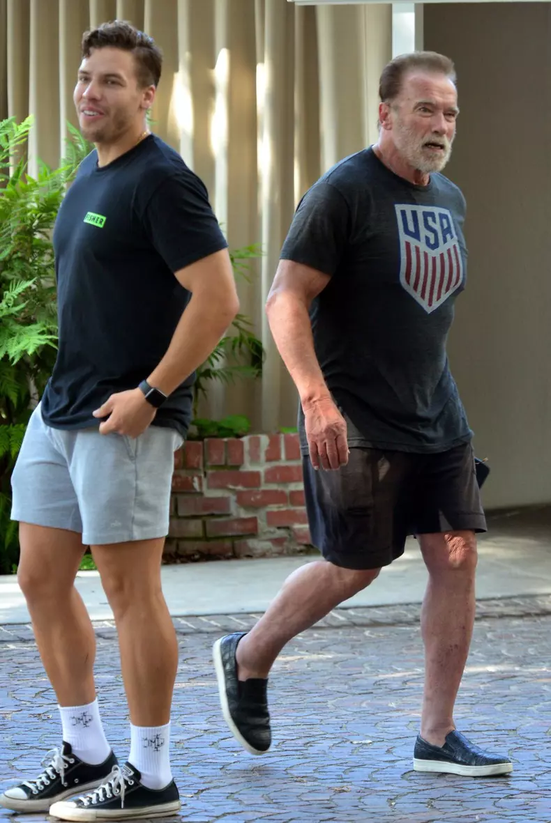 Exclusive - Arnold Schwarzenegger and Joseph Baena out and about, Santa Monica, California, USA - 16 Jul 2021