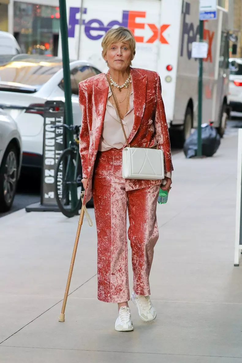 EXCLUSIVE: Sharon Stone Spotted Walking With The Assistance of a Cane in New York City