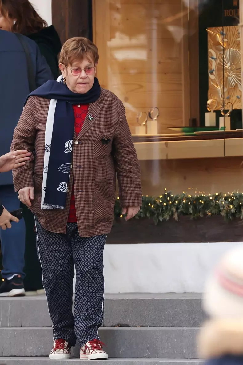 *EXCLUSIVE* Sir Elton John and his husband David Furnish enjoy a holiday in Gstaad, Switzerland.