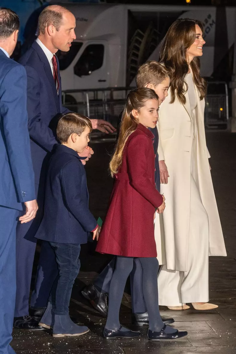 British Royal Family attend together at Christmas carol service at Westminster Abbey