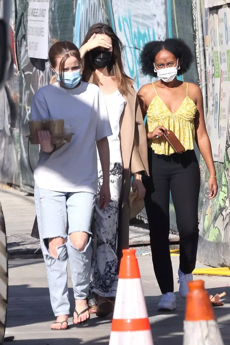 *EXCLUSIVE* Angelina Jolie steps out for coffee with Vivienne and Zahara