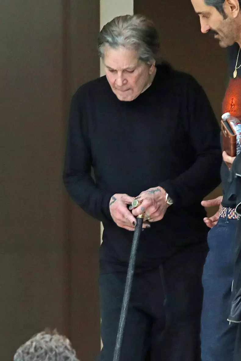 *EXCLUSIVE* Ozzy Osbourne gets some help down the stairs as he exits Milk Studios in LA