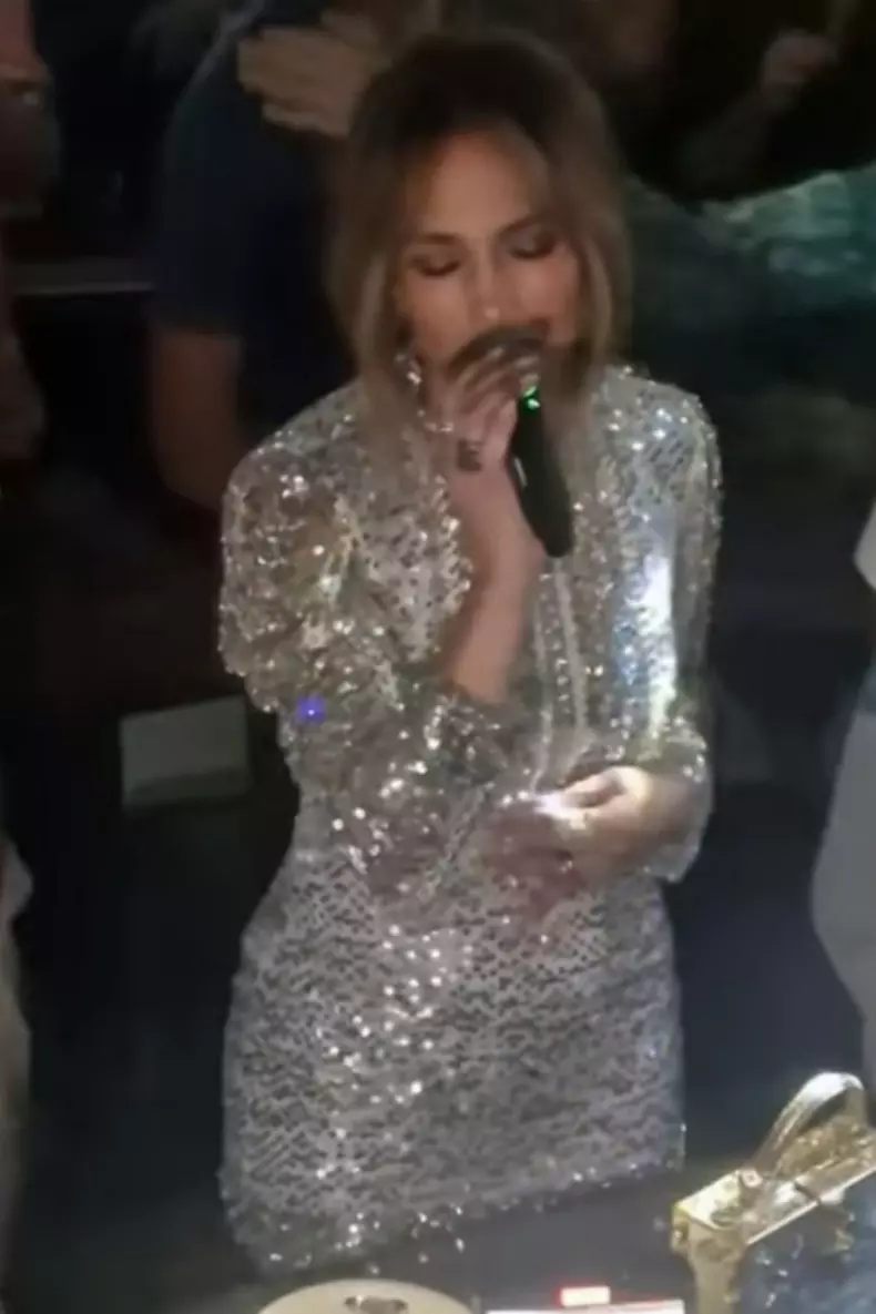 The American Actress Jennifer Lopez looks glamorous as she performs a few hit songs from her successful career in front of an excitable crowd at the Anema e Core tavern in Capri.