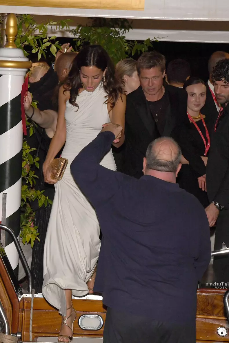 EXCLUSIVE: George Clooney, Amal Clooney, Ines De Ramon, And Brad Pitt Depart Hotel Excelsior After "Wolfs" Red Carpet At 81st Venice International Film Festival - 1 Sep 2024