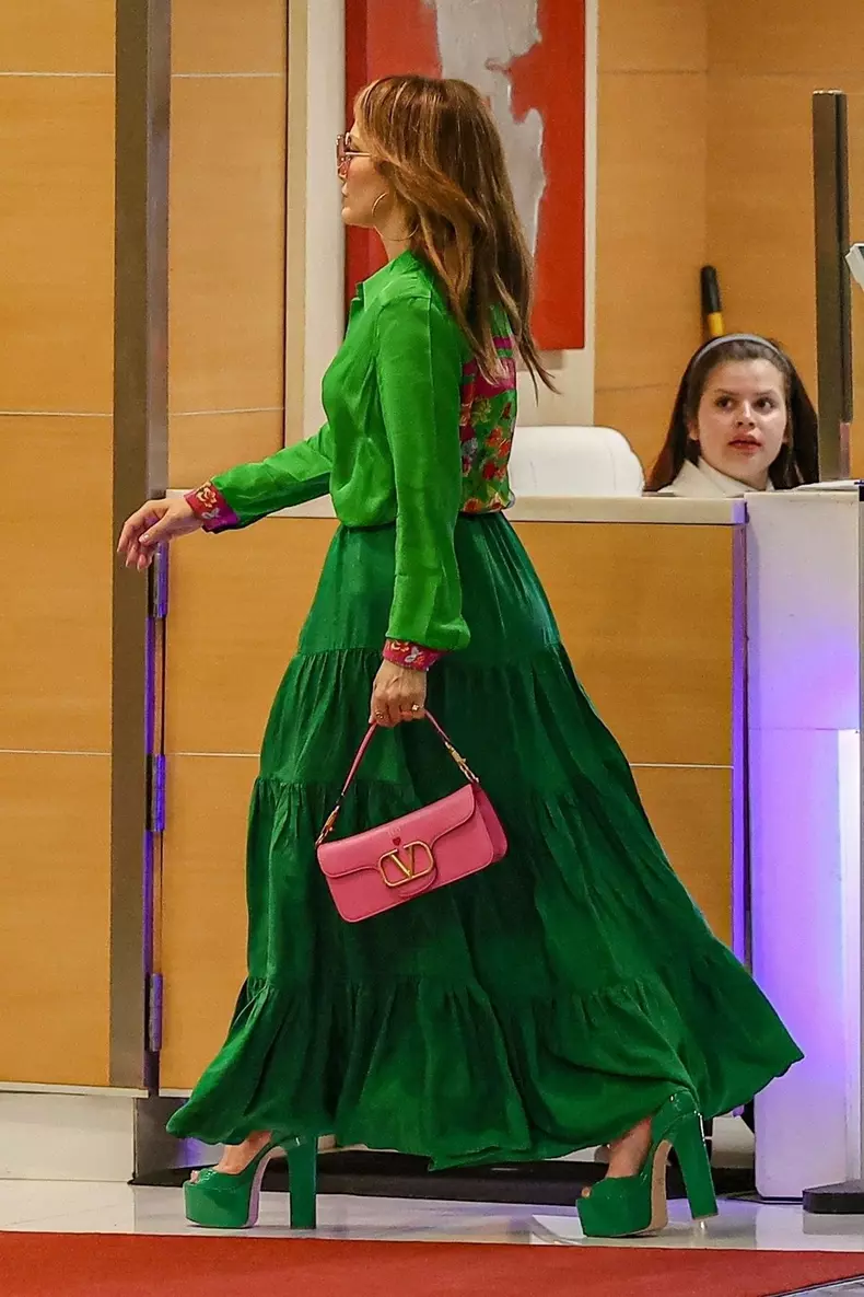 *EXCLUSIVE* Jennifer Lopez arrives at her office looking gorgeous in green