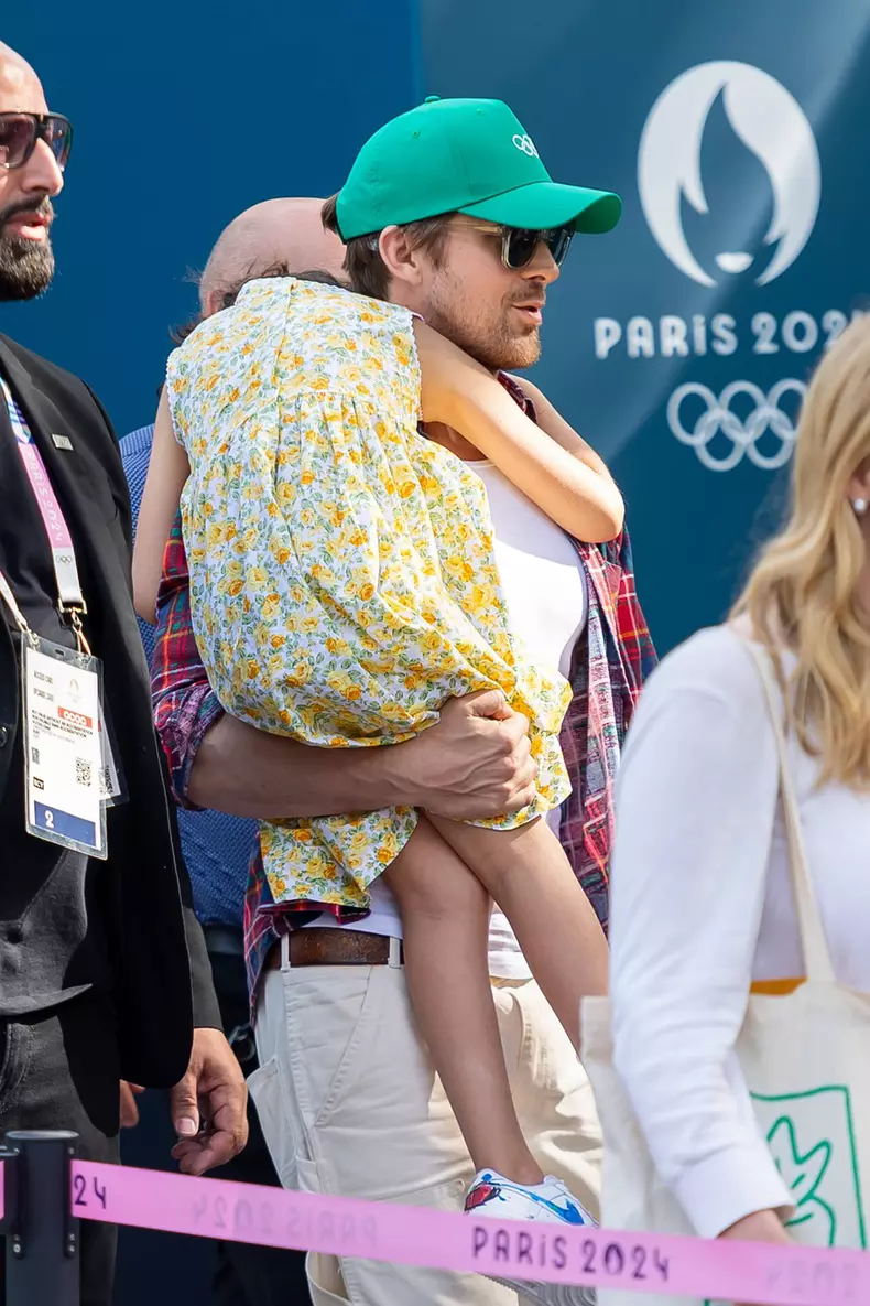 Ryan Gosling and Eva Mendes during the Paris 2024 Olympic Games