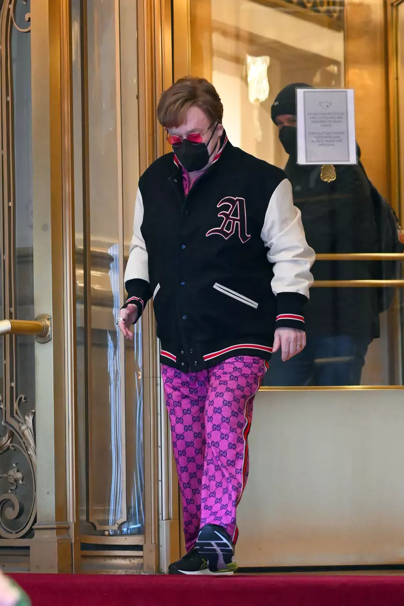 Elton John is seen leaving his New York City Hotel heading to a concert in New Jersey
