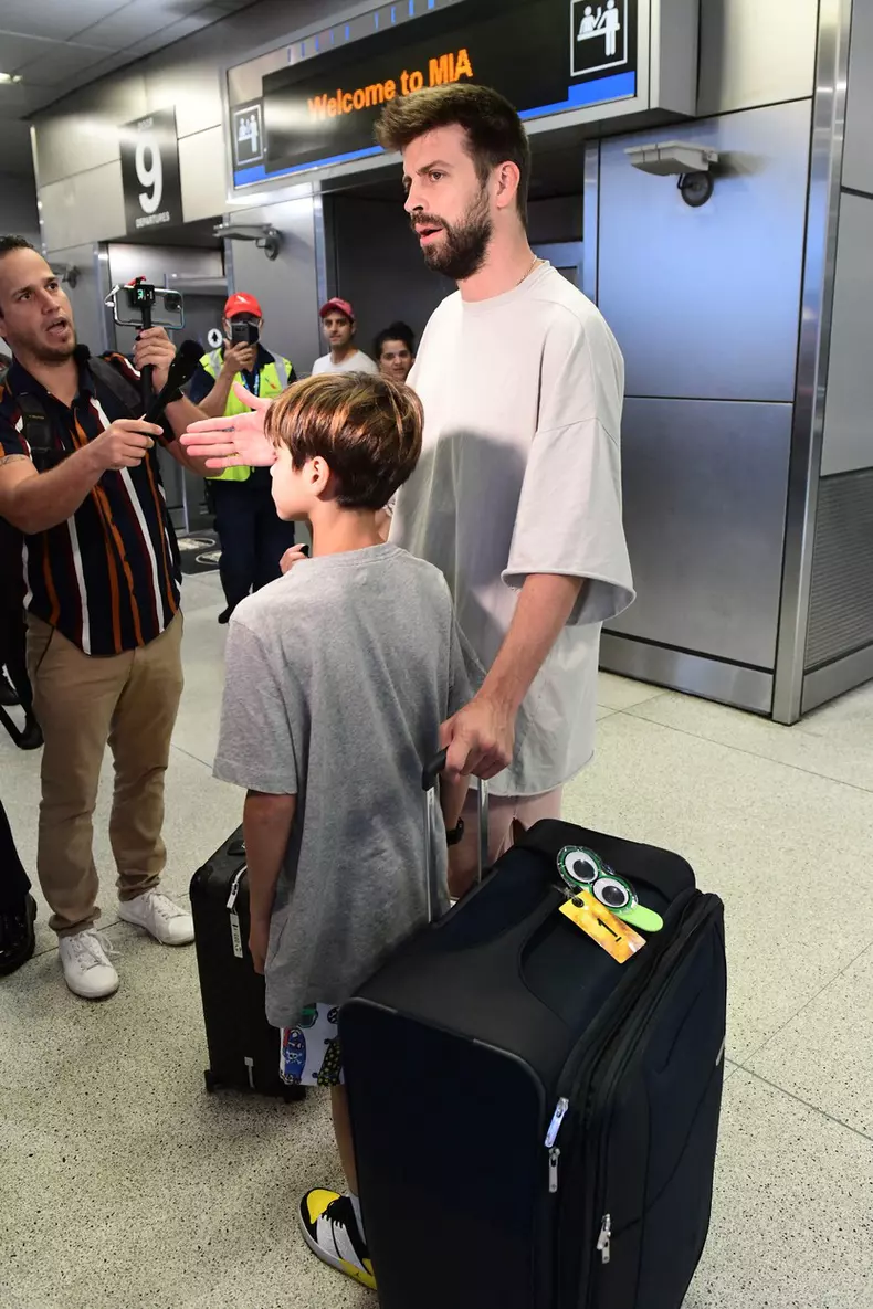 Gerard Pique arrives to Miami International airport with his two sons he shares with ex-wife Shakira