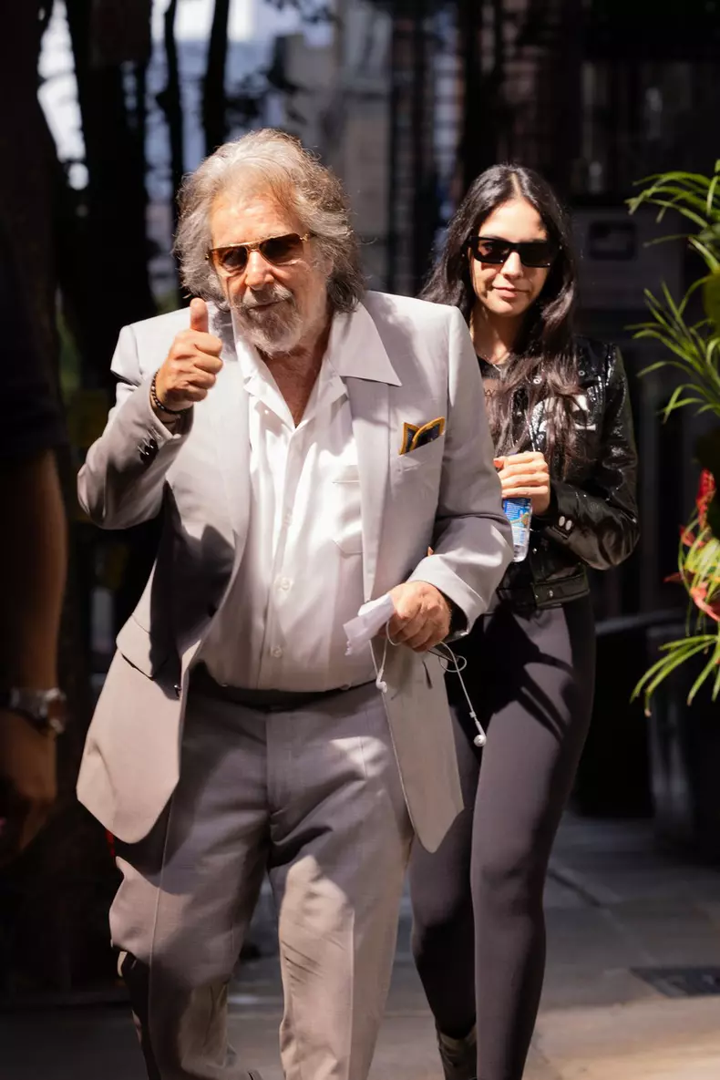Al Pacino arrives to Carbone restaurant with his wife for his segment in bad bunnyâ€™s new music video in New York City