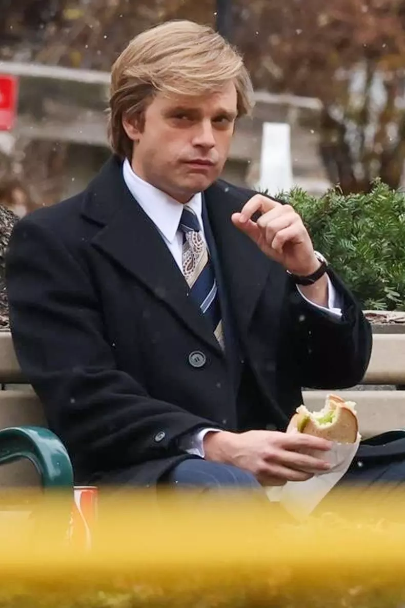 *PREMIUM-EXCLUSIVE* Sebastian Stan transforms into Donald Trump for The Apprentice production in Toronto - complete with his trademark pompadour! **WEB EMBARGO UNTIL 5 pm EST on December 5th, 2023**