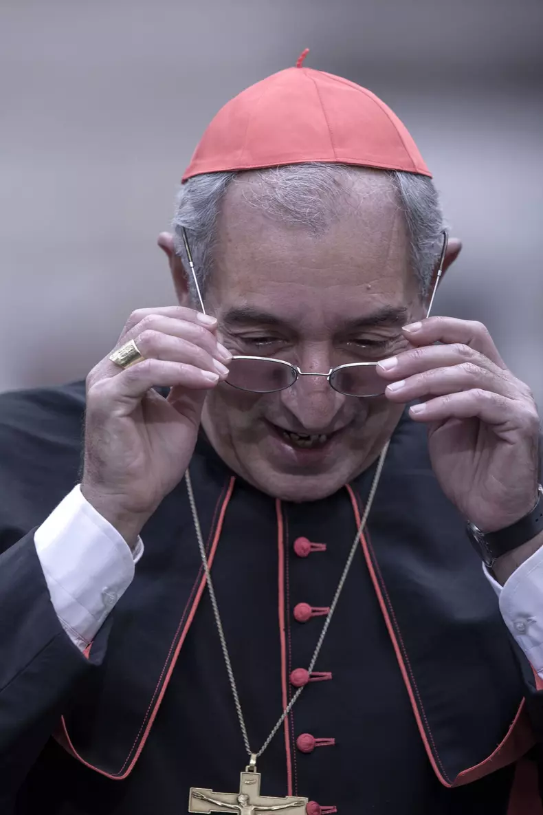 Italy, Rome: Cardinal Angelo De Donatis, Vicar of Rome, attends a prayer by Pope Francis at the statue of the Virgin Mary, near Rome's Spanish Steps