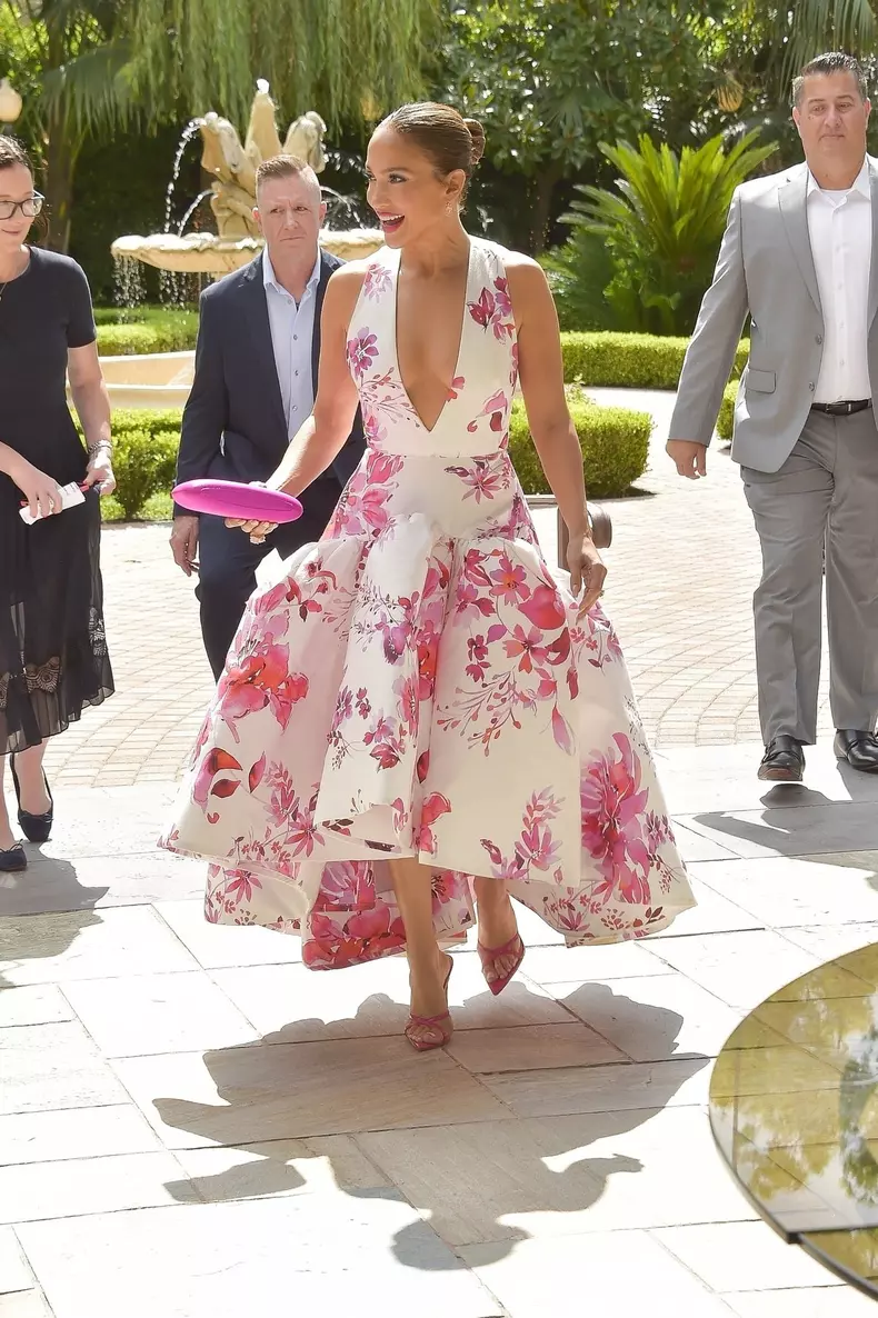 *EXCLUSIVE* Jennifer Lopez Stuns in Summery Dress as She Arrives at Hollywood Gathering