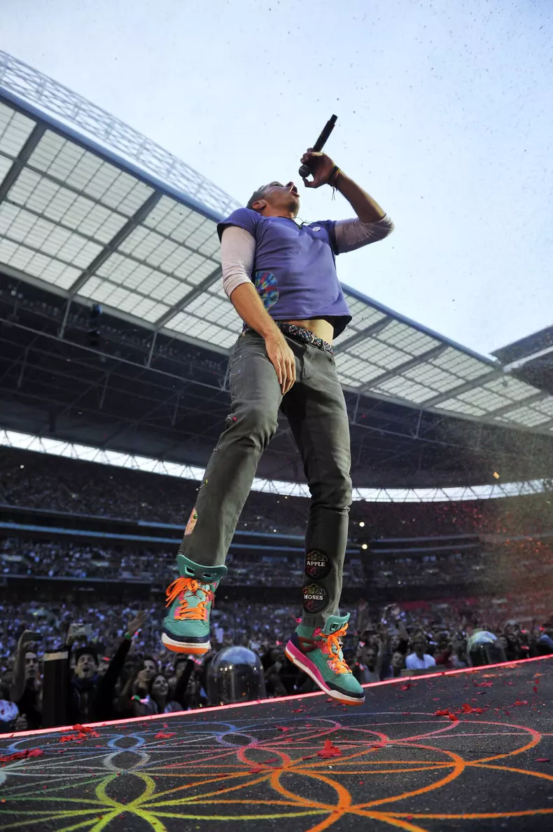 Coldplay performing at Wembley Stadium
