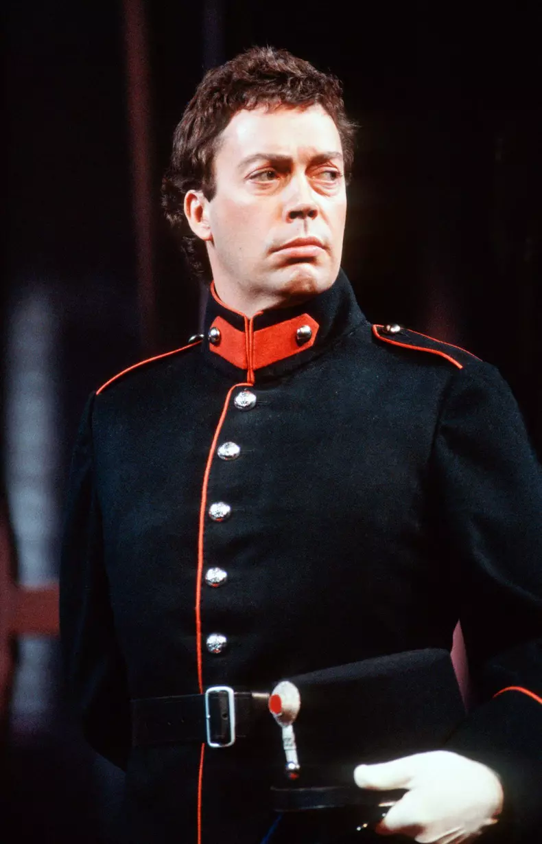 Tim Curry (Theodore) in DALLIANCE by Tom Stoppard at the Lyttelton Theatre, National Theatre (NT), London SE1  27/05/1986  after 'Liebelei' by Arthur Schnitzler  design: Carl Toms  lighting: Robert Bryan  director: Peter Wood