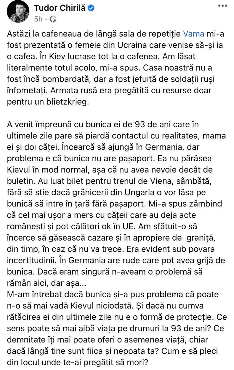 Tudor Chirila, drama unei refugiate