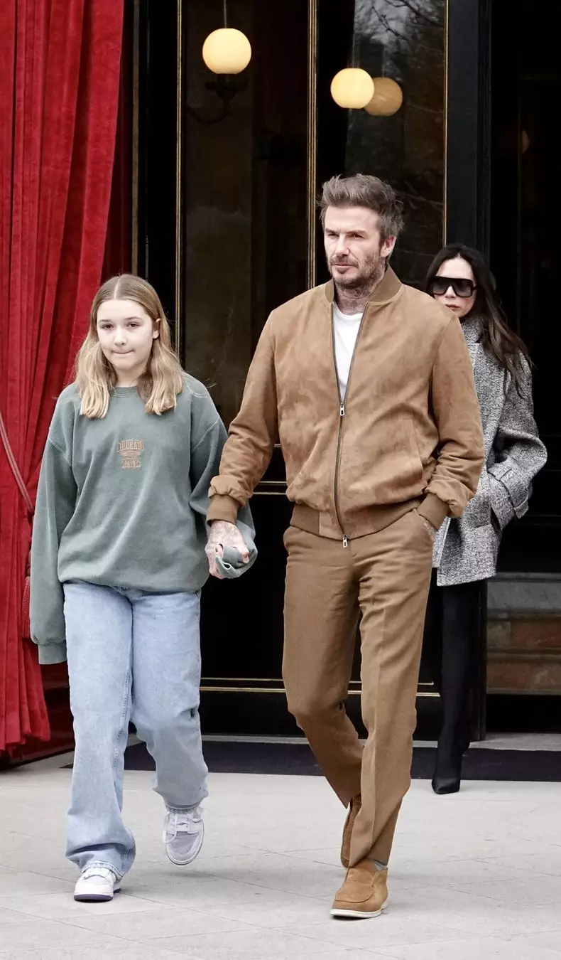 Beckham family leave their hotel La Reserve - Paris
