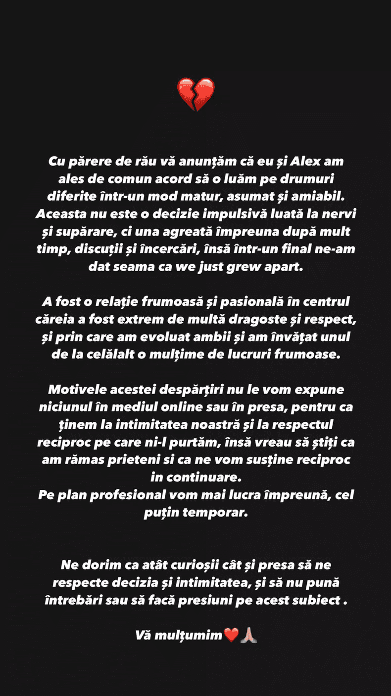 Nicoleta Nucă, mesaj despărţire de Alex Ursache