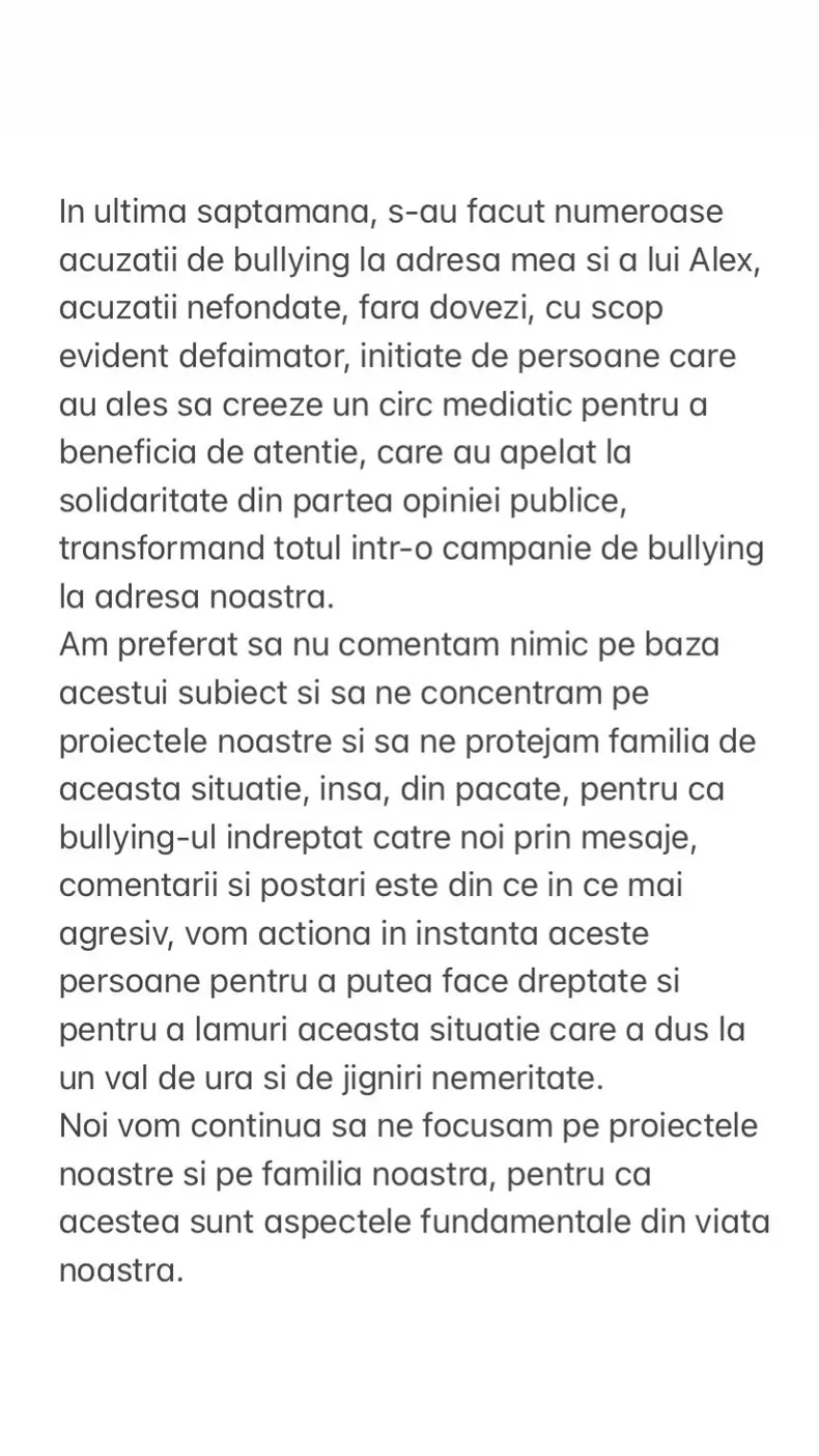Antonia și Alex Velea răspuns acuzații hărțuire