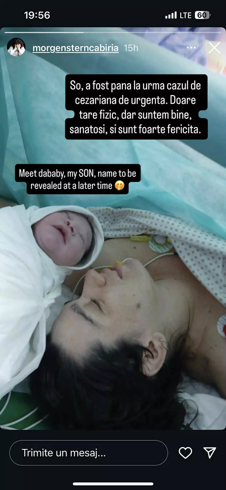 Cabiria Morgenstern, fiica cea mare a actriței Maia Morgenstern, a născut un băiat
