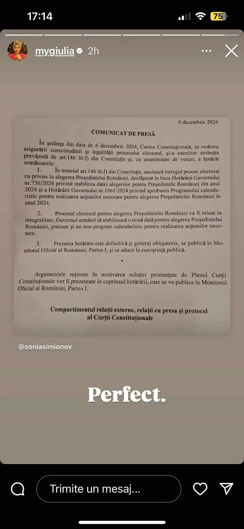 Giulia Anghelescu reacție decizie CCR anulare alegeri prezidențiale 2024