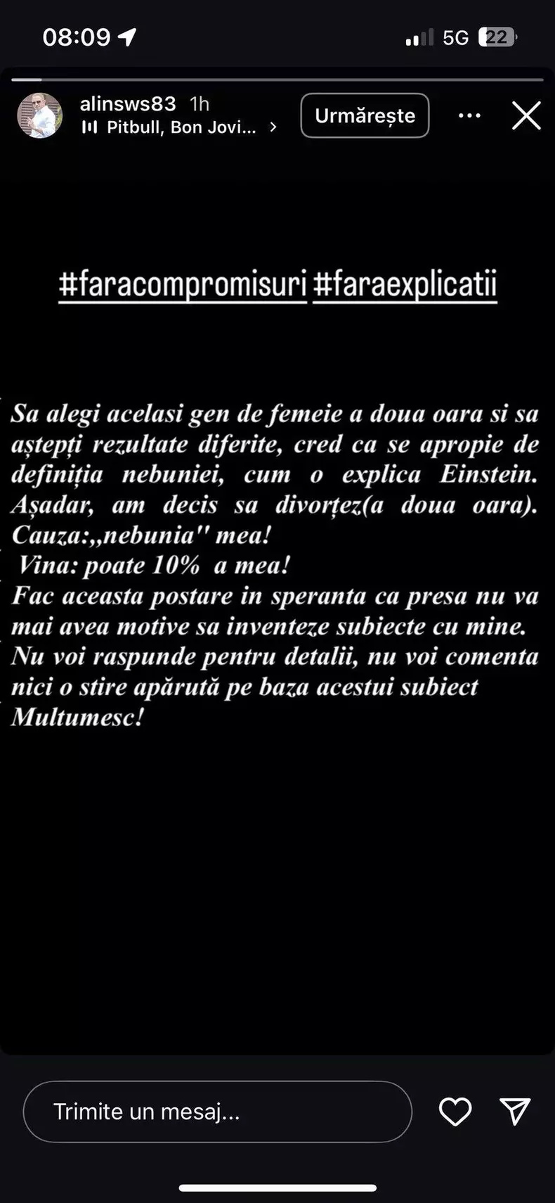 Alin Ionescu a anunțat pe Instagram că divorțează de a doua soție, Larisa Ionescu