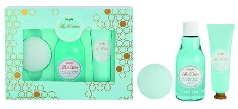 Set, gel de duș, cremă de mâini, bilă efervescentă pentru baie, Douglas, Les Delices, 49 lei