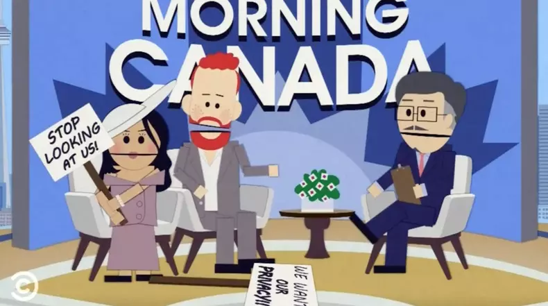 Capture d'écran d'un épisode de South Park parodie Meghan Markle et le prince Harry dans le dernier épisode "The Worldwide Privacy Tour"