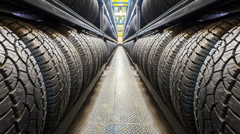 Car tires at warehouse