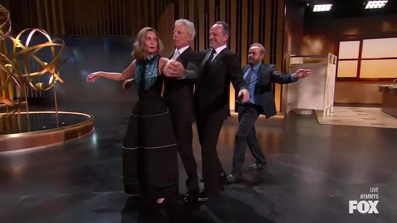 Ally McBeal cast dances in the bathroom together, 21 years after show's finale, during Emmy Awards reunion
