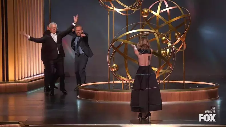 Ally McBeal cast dances in the bathroom together, 21 years after show's finale, during Emmy Awards reunion
