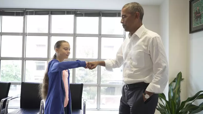 Greta Thunberg și fostul președinte Obama