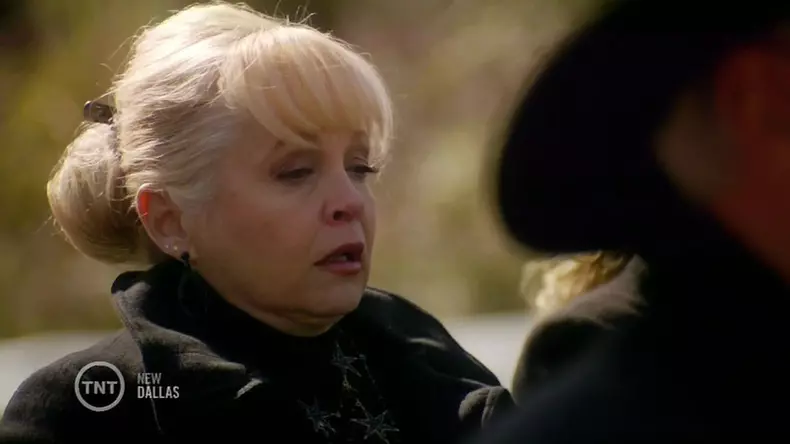 Sue Ellen falls off the wagon and turns up drunk to JR Ewing's funeral on the latest episode of Dallas