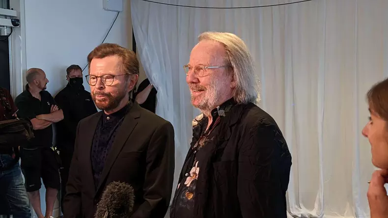 London, UK. 02nd Sep, 2021. Bjrn Ulvaeus (l) and Benny Andersson, members of Swedish pop group Abba, stand at an Intview in London. ABBA is releasing new music for the first time in four decades, along with a concert in which the quartet will perform enti