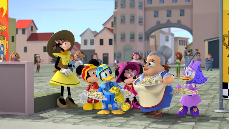 CLARABELLE COW, MICKEY MOUSE, DONALD DUCK, MINNIE MOUSE, DAISY DUCK