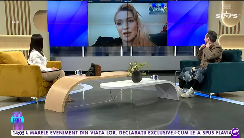 Alex Dobrescu în platoul emisiunii „Viața fără filtru”, de la Antena Stars, cu Cristina Cioran în direct, prin Skype