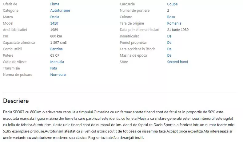 Dacia Sport 12 anunt