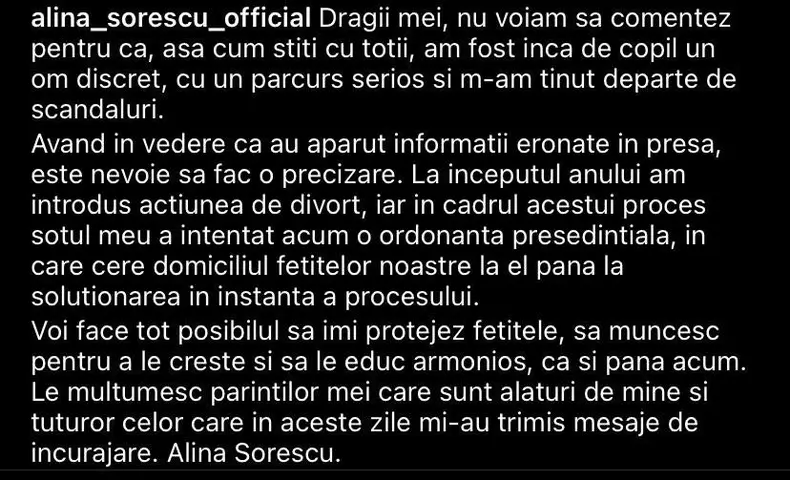Alina Sorescu confirma divortul de Alex Ciucu