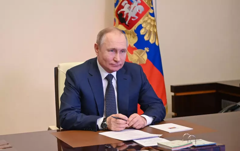 Russia Putin Ferry Flag-Raising Ceremony