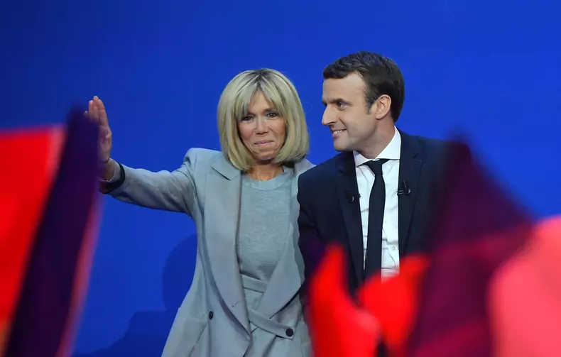 Emmanuel Macron Joined By Wife Brigitte On Stage - Paris