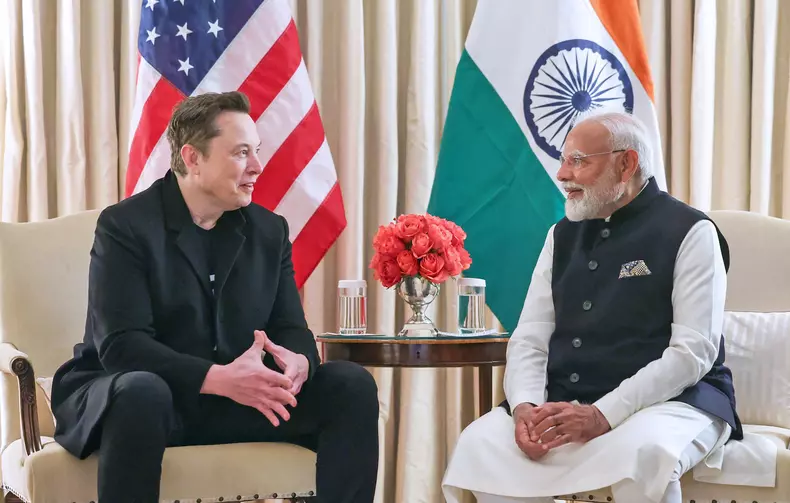 Elon Musk et Narendra Modi en entretien dans la Blair House à Washington DC