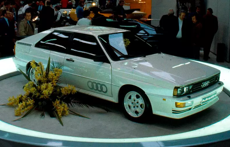 Im Maerz 1980 sorgte ein allradgetriebenes, sportliches Coup  fuer gewaltiges Aufsehen auf dem Audi Stand beim Genfer Automobilsalon: Audi quattro.