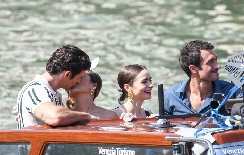Ashley Park and Paul Forman Share a Kiss During Emily in Paris Set - Venice